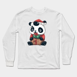 cute panda santa christmas Long Sleeve T-Shirt